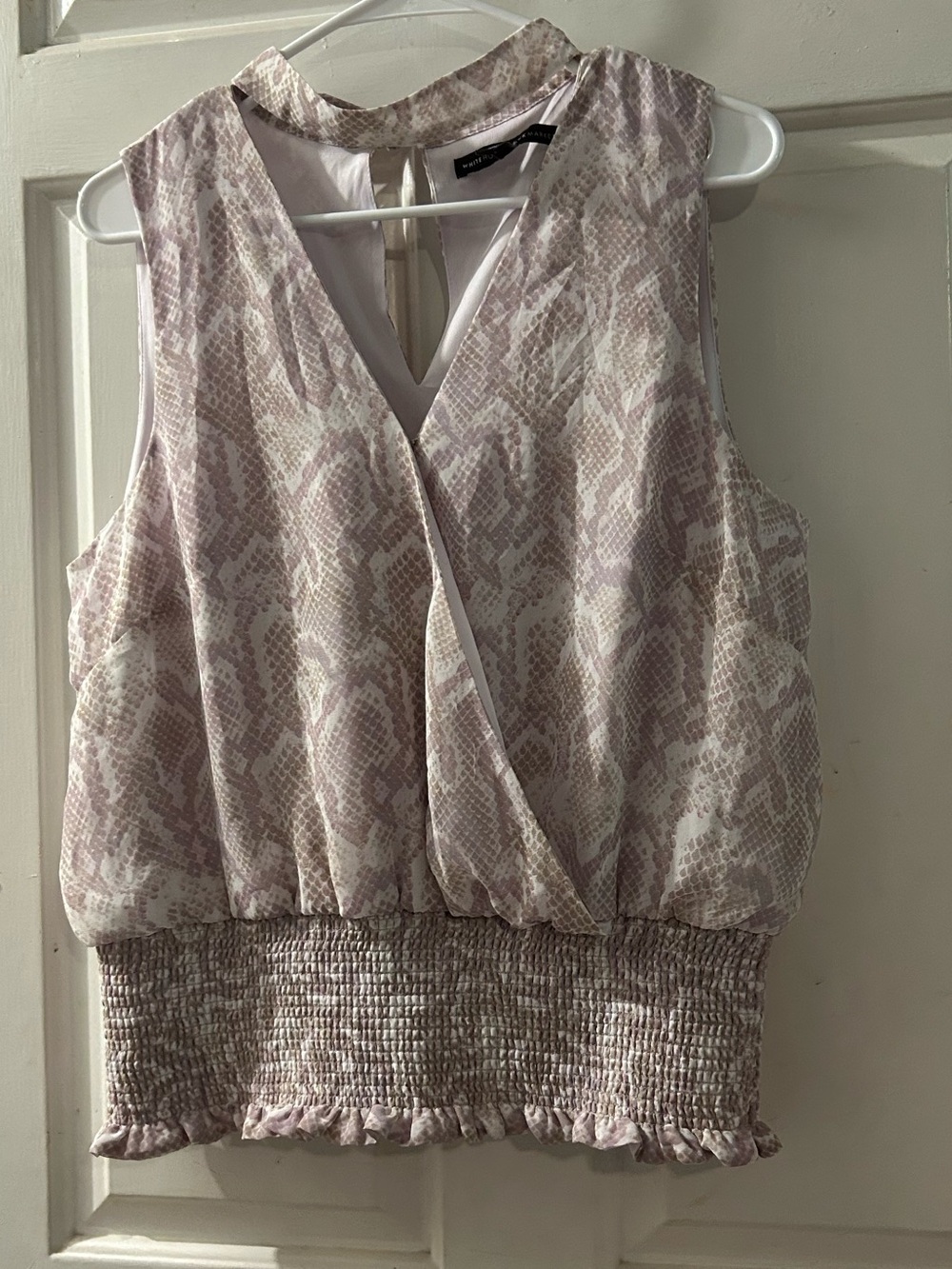 Sleeveless Pink Snake-Print Smocked Waist Top